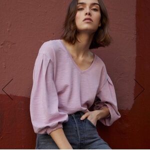 Nation LTD poppy gathered sleeve tee womens XS cotton light pink